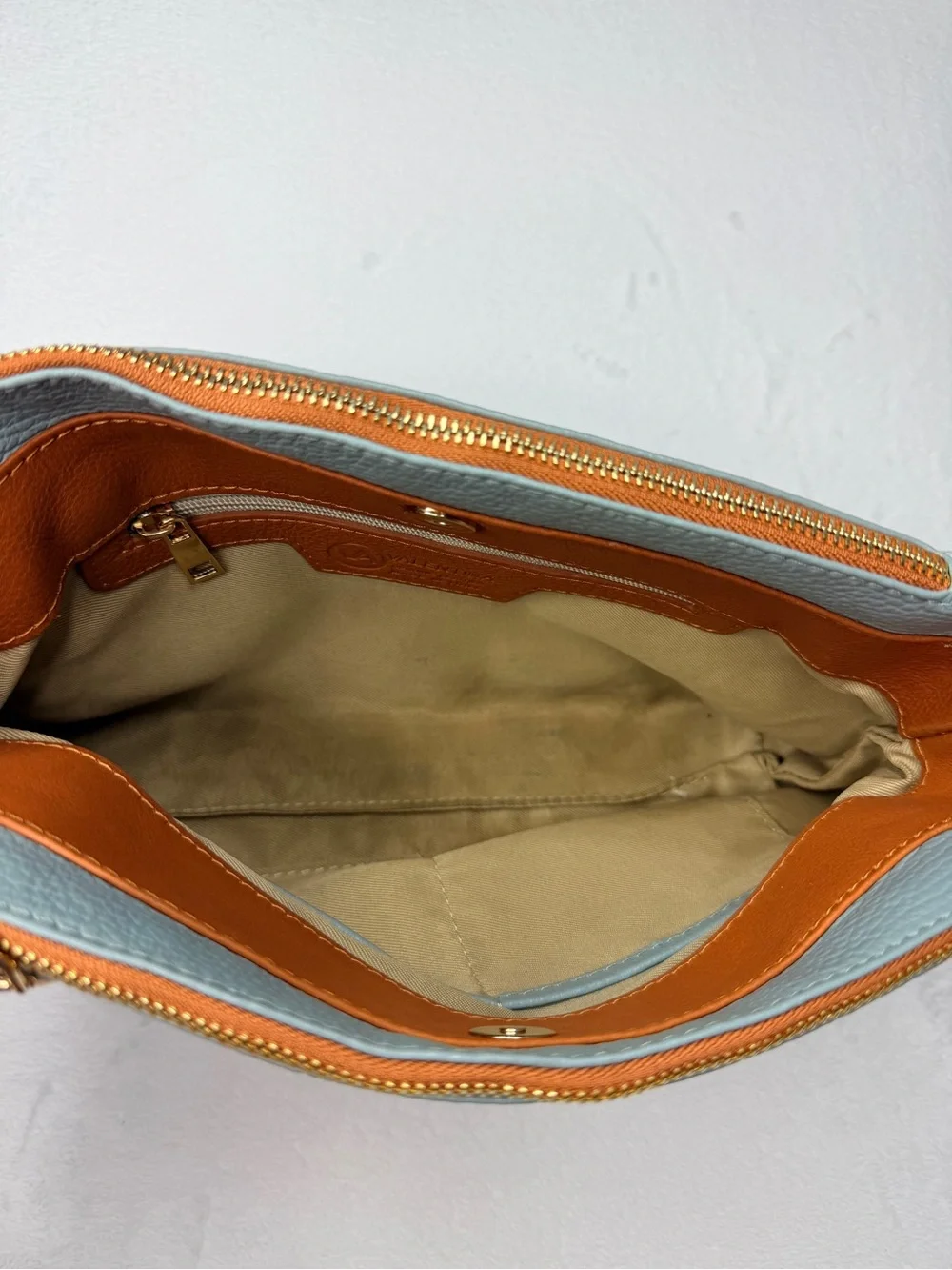 VALENTINA Made In Italy Pebbled Leather Multi Entry Crossbody Blue MSRP $199.99